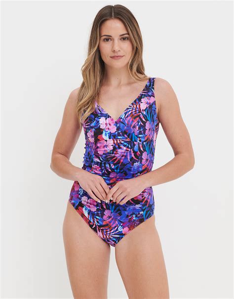 Ava Longer Length Swimsuit - Night Tropics – Halocline Swimwear