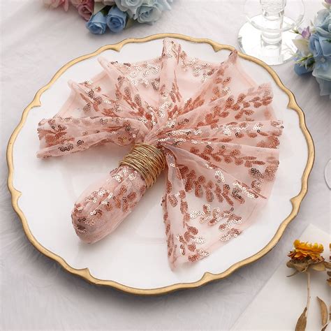Efavormart Sparkly Blush Rose Gold Leaf Vine Embroidered Sequin Tulle