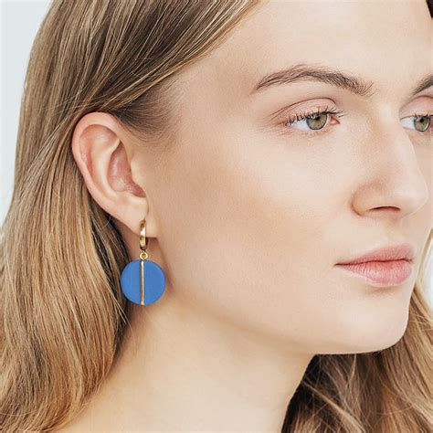 Blue round dangle earrings with a golden line “Neptune” | Porcelain ...