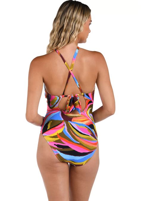 La Blanca Tropic Waves High Neck Keyhole Maillot One Piece Swimsuit | Belk