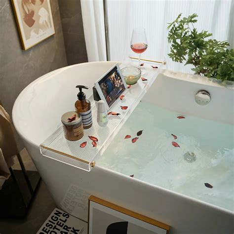 Beelee Transparent Acrylic Bathtub Caddy Tray Shower Bath Tub Shelf