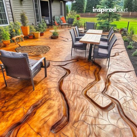 stamped concrete    wood  unique approach  outdoor design