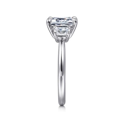 14K White Gold Emerald Cut Three Stone Diamond Engagement Ring