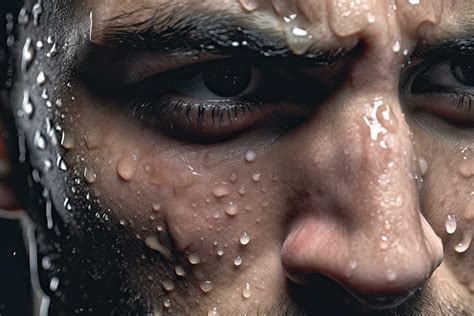 Close up professional athlete with focus in his eyes and sweat pouring
