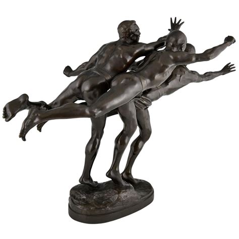 Au But Antique Bronze Sculpture 3 Nude Runners by Alfred Boucher France