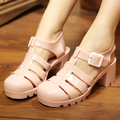 Sapatos De Plastico Feminino - Sandália de plástico feminino com salto alto antiderrapante impermeável ...