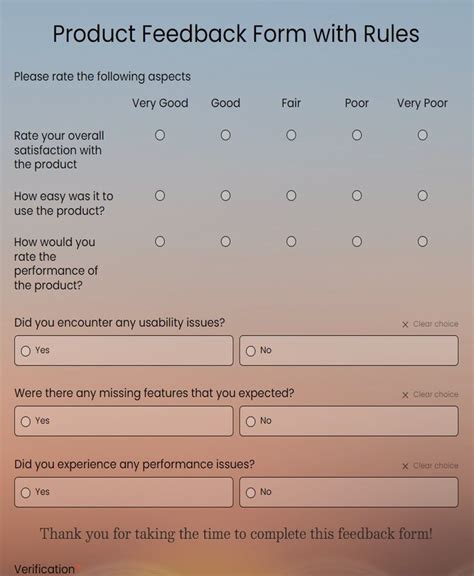 Product Feedback Form with Rules Template | 123FormBuilder
