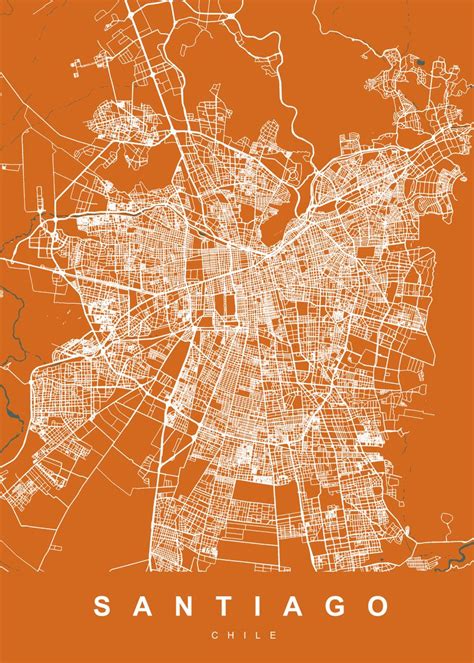 'SANTIAGO Map CHILE' Poster, picture, metal print, paint by UrbanMaps ...