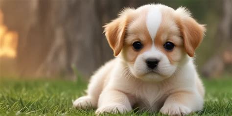 adorable puppy playfully relaxing   soft green grass outdoors