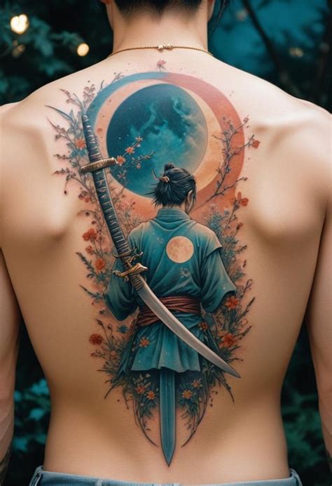 Tatuagens De Lua Masculina - Tatuagem Masculina de Lua, Samurai e Rosas nas Costas v13 em 2025 ...