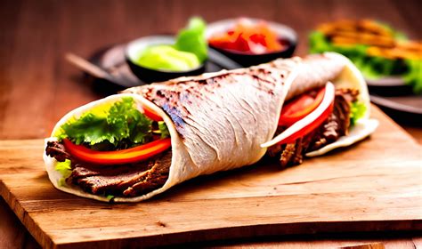 Shawarma. Doner kebab, fresh vegetables and meat. Kebab sandwich close