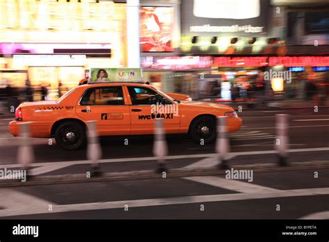york yellow taxi  motion  street stock photo alamy