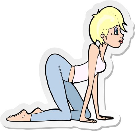 pegatina de una mujer sexy de dibujos animados a cuatro patas 12358976