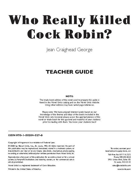 killed cock robin  units teacher guide  study
