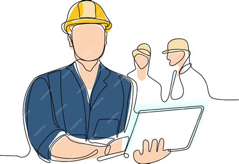 premium vector  man   yellow hard hat holds  laptop   man
