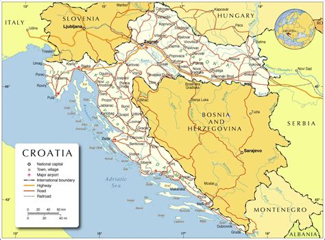 carte de la croatie avec les villes
