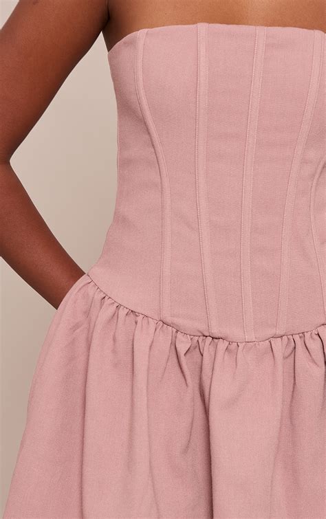 dusty pink bandeau corset frill hem mini dress dresses plt uae
