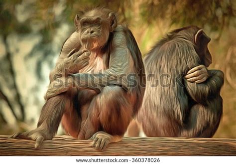 Chimpanzee Sitting Funny Pose Drawing Filter Stock Illustration ...