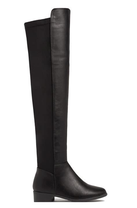 Miss Lola | London Black PU Flat Over The Knee Boots – MISS LOLA