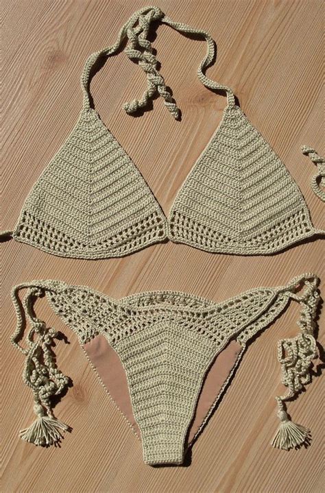 Full Lined Beige Crochet Bikini, Women Crochet Brazillian Bikini, 2015 ...