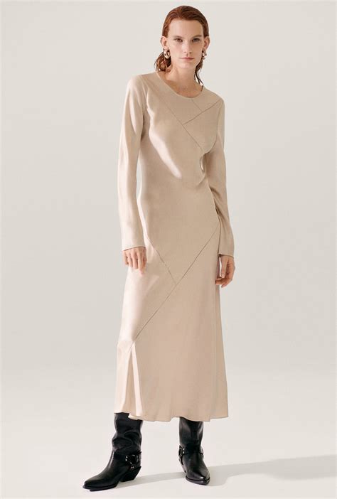 SPLICE FULL SLEEVE BIAS DRESS HAZELNUT