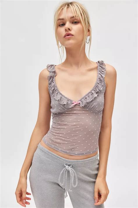 Motel Kevya Sheer Mesh Ruffle Tank Top | Urban Outfitters
