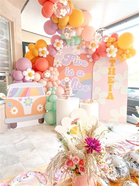 Five Is A Vibe Groovy Party | Kara's Party Ideas | Hippie birthday, Birthday decorations, Hippie ...