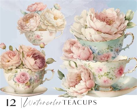 Vintage Tea Cup Clipart Png, Tea Party Clipart, Teacup, Peonies and ...