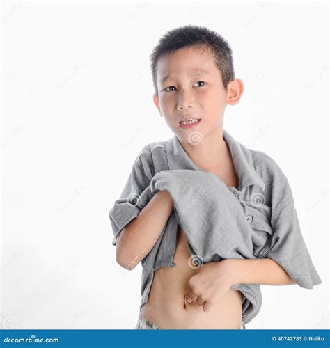 Asian Boy Showing His Navel Isolated Stock Photo - Image: 40742783