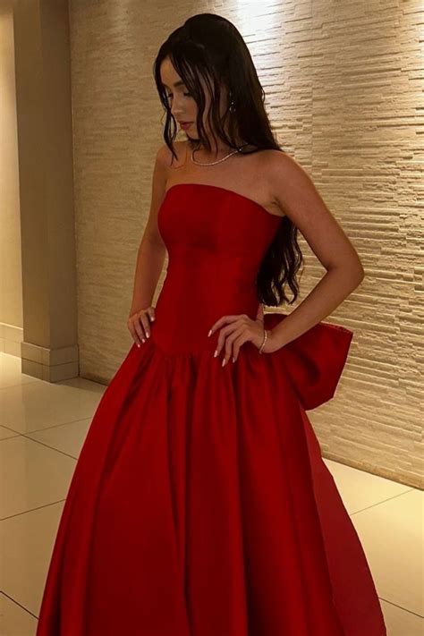 red gown ball red dress ballgown evening glam strapless gown red