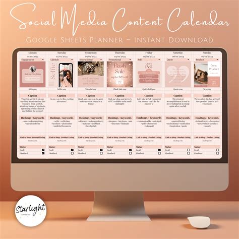 Full Year Social Media Content Calendar and Planner, Google Sheets
