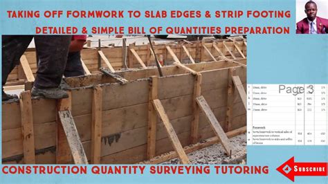 formwork  concrete slab edges sides  strip footing