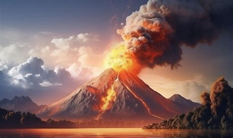 Premium Photo | Powerful daytime volcano eruption Big explosion