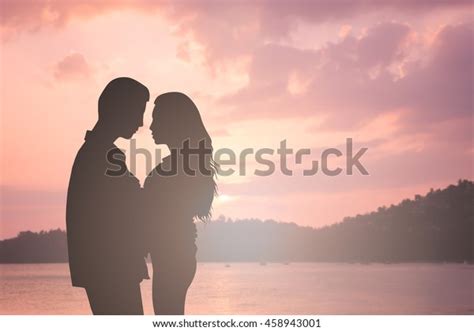 Silhouette Adult Lovers Couple Over Nature Stock Illustration 458943001 ...