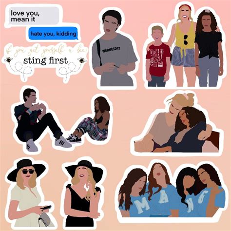 several stickers depicting people talking to each other and one holding ...