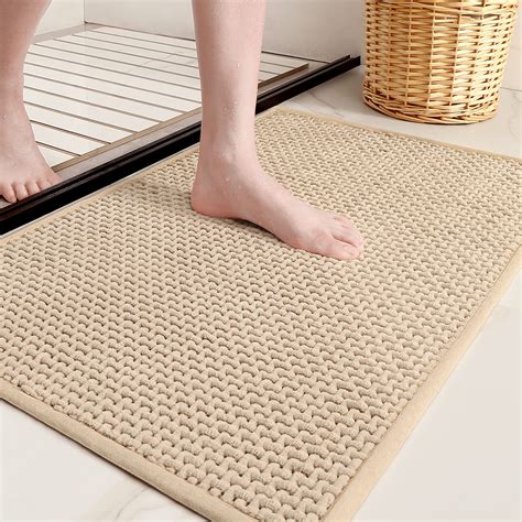 Amazon.com: Color&Geometry Beige Chenille Bathroom Rugs- Non Slip ...