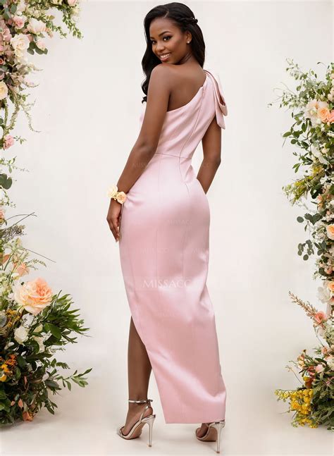 One-Shoulder Sheath/Column Satin Bridesmaid Dresses With Bow - Missacc