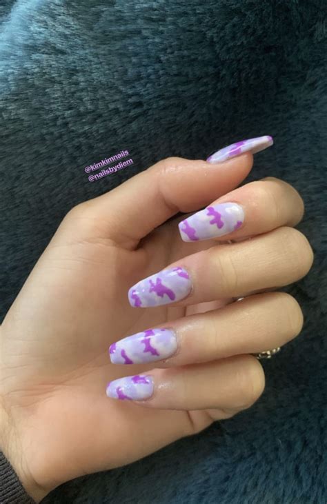 purple camouflage camo coffin shaped acrylic nails Camo Acrylic Nails, Camo Nail Art, Camouflage ...