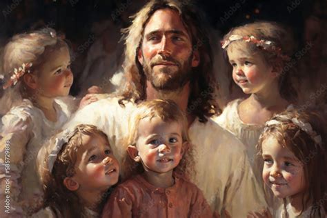 jesus christ  joyful children fine art oil painting style