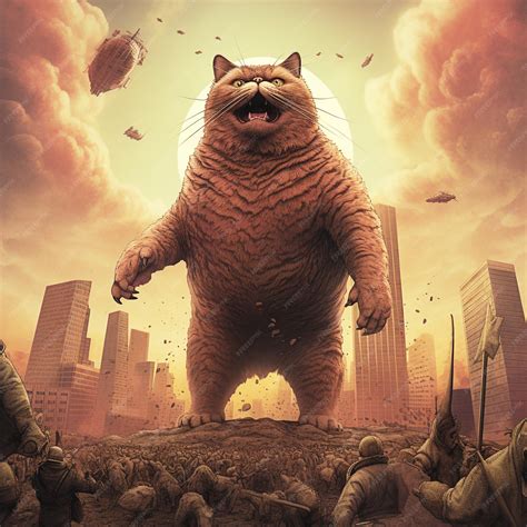 Catzilla monster cat ruined city | Premium AI-generated image