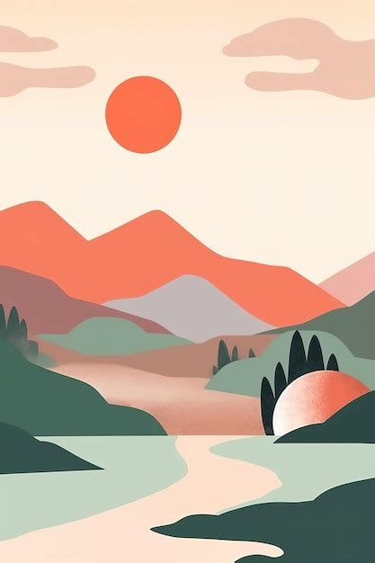 Premium AI Image | A poster for a mountain range with a sunset and a ...