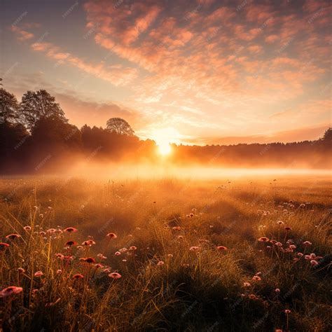 Premium AI Image | Dawn's Embrace A Minimalist Meadow at Sunrise