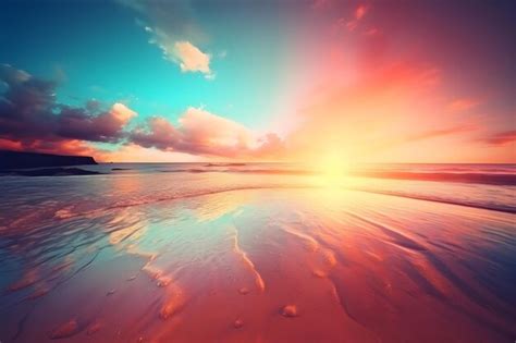 Premium AI Image | A beach with a sunset and a bright orange sky