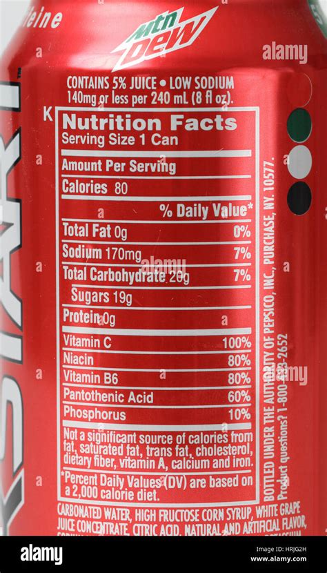 Nutrition Facts for Energy Drink Stock Photo - Alamy