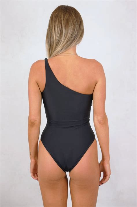 Esencial Swim Black Seamless One Shoulder One Piece Swimsuit