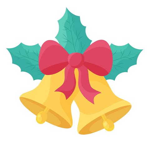 Christmas bells with bow and holly leaves. Xmas design element isolated