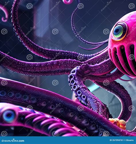 Futuristic Aliens With Tentacles. 3D Illustration Of Science Fiction
