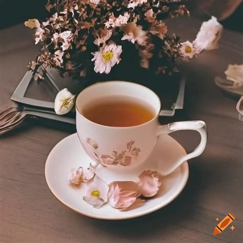 Aesthetic tea with flowers on Craiyon