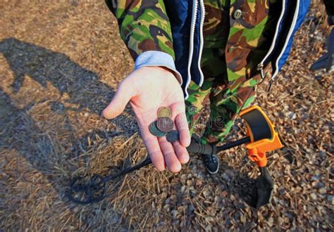 treasure hunter searching  metal detector stock image image