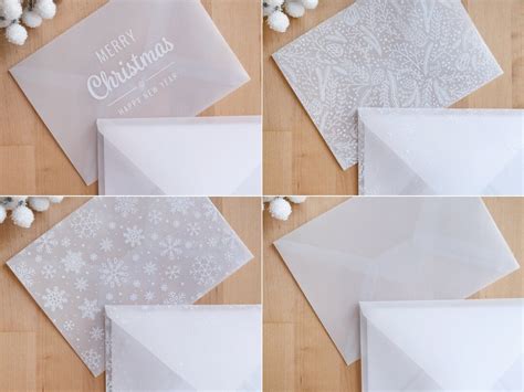 Vellum Envelopes, White Snowflakes, Christmas Leaves Printed 5x7 ...